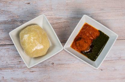 Fufu with ewedu soup and red stew